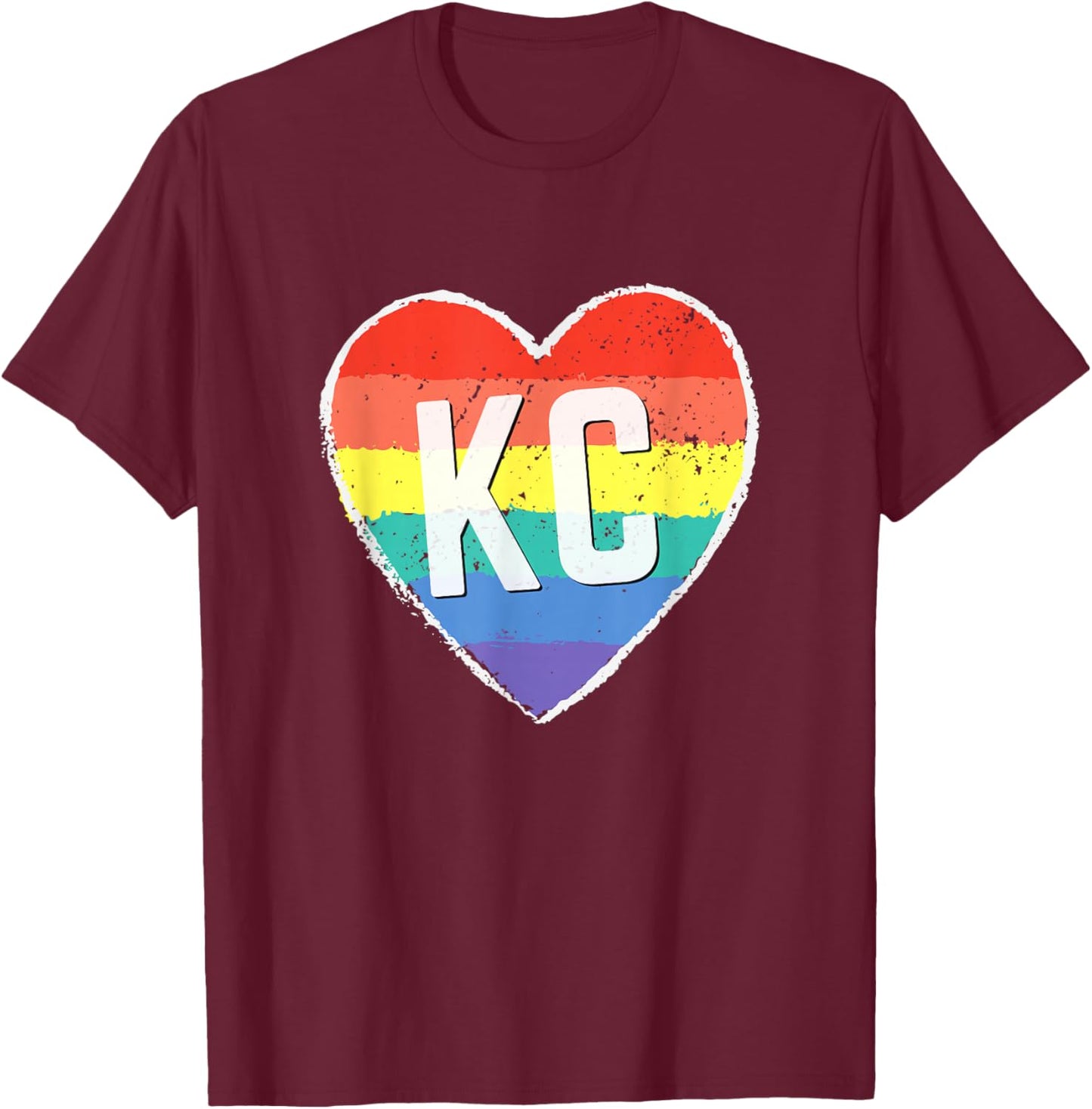 Vintage Rainbow Heart KC T-Shirt - T-Shirt | Maroon
