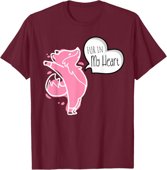 Fur In My Heart Therian Furry T-Shirt - T-Shirt | Maroon