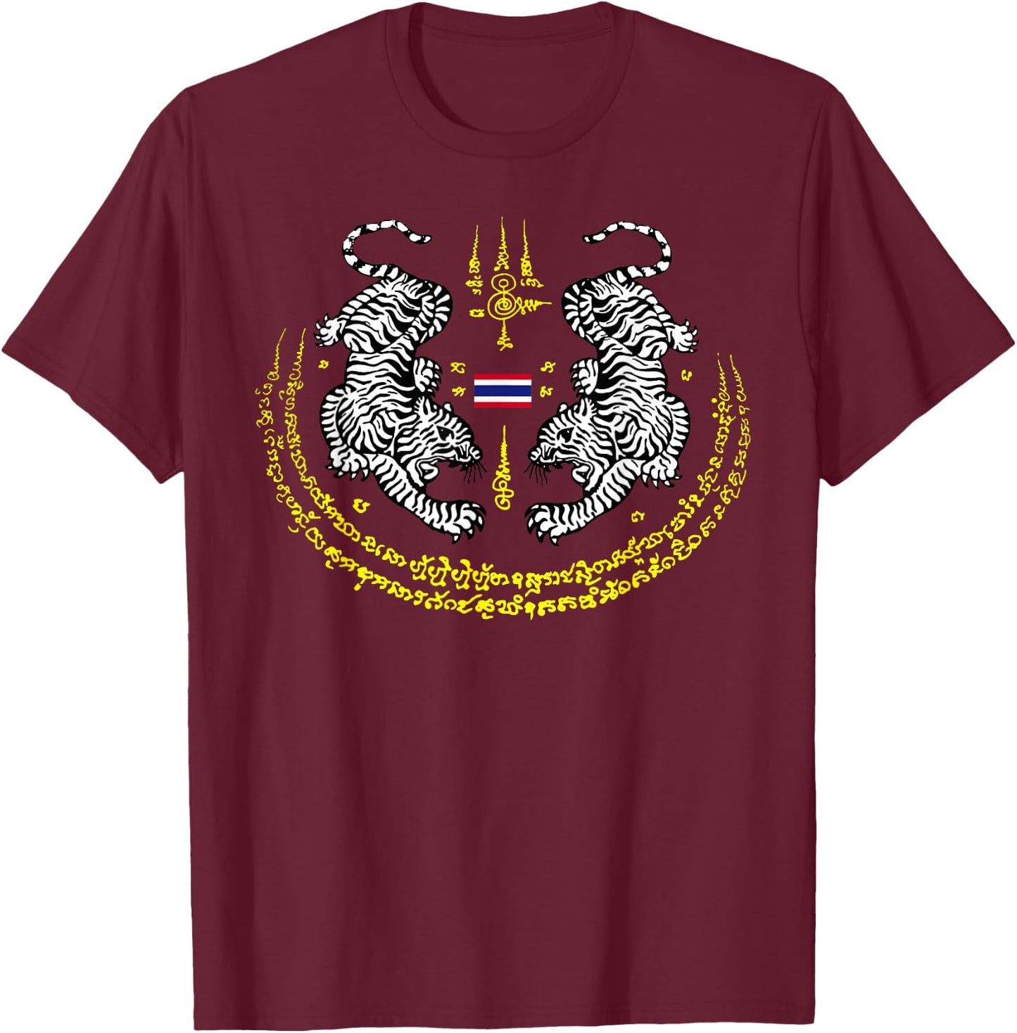 Muay Thai Buddha Tattoo Kickboxing Cultural Sak Yant Tiger T-Shirt - T-Shirt | Maroon