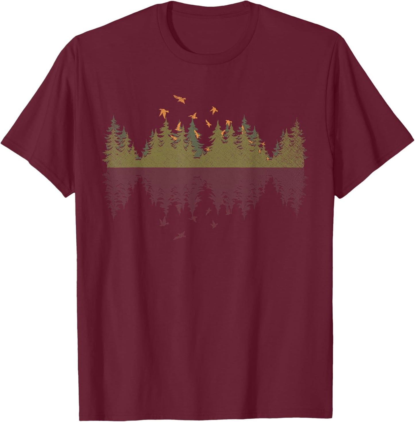 Bird Outdoors Forest Nature Trees Wildlife Reflection Forest T-Shirt - T-Shirt | Maroon