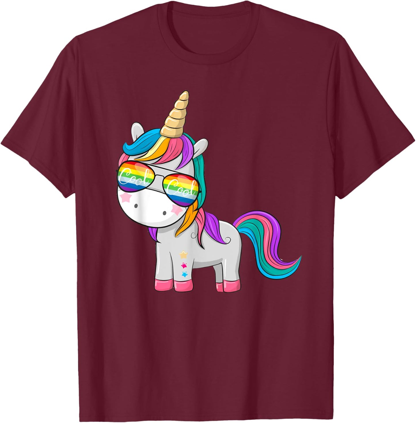 Unicorn with Cool Sunglasses T-Shirt - T-Shirt | Maroon