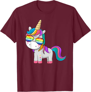 Unicorn with Cool Sunglasses T-Shirt - T-Shirt | Maroon