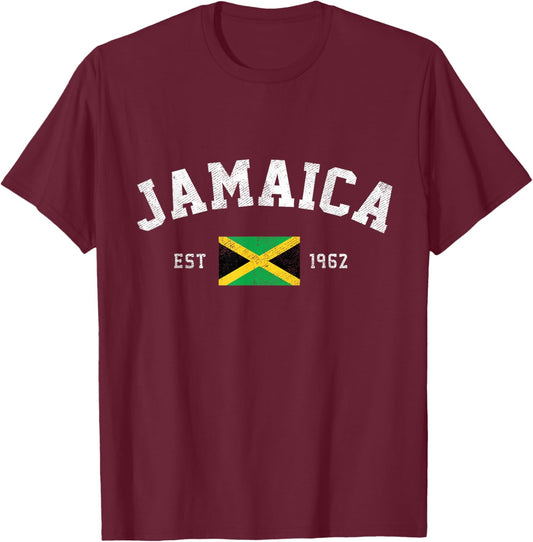 Jamaica Est. 1962 Jamaican Flag Independence Day T-Shirt - T-Shirt | Maroon