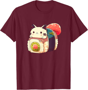 Niedliche Sushi-Katze Kawaii Anime Neko Japanisch T-Shirt - T-Shirt | Maroon