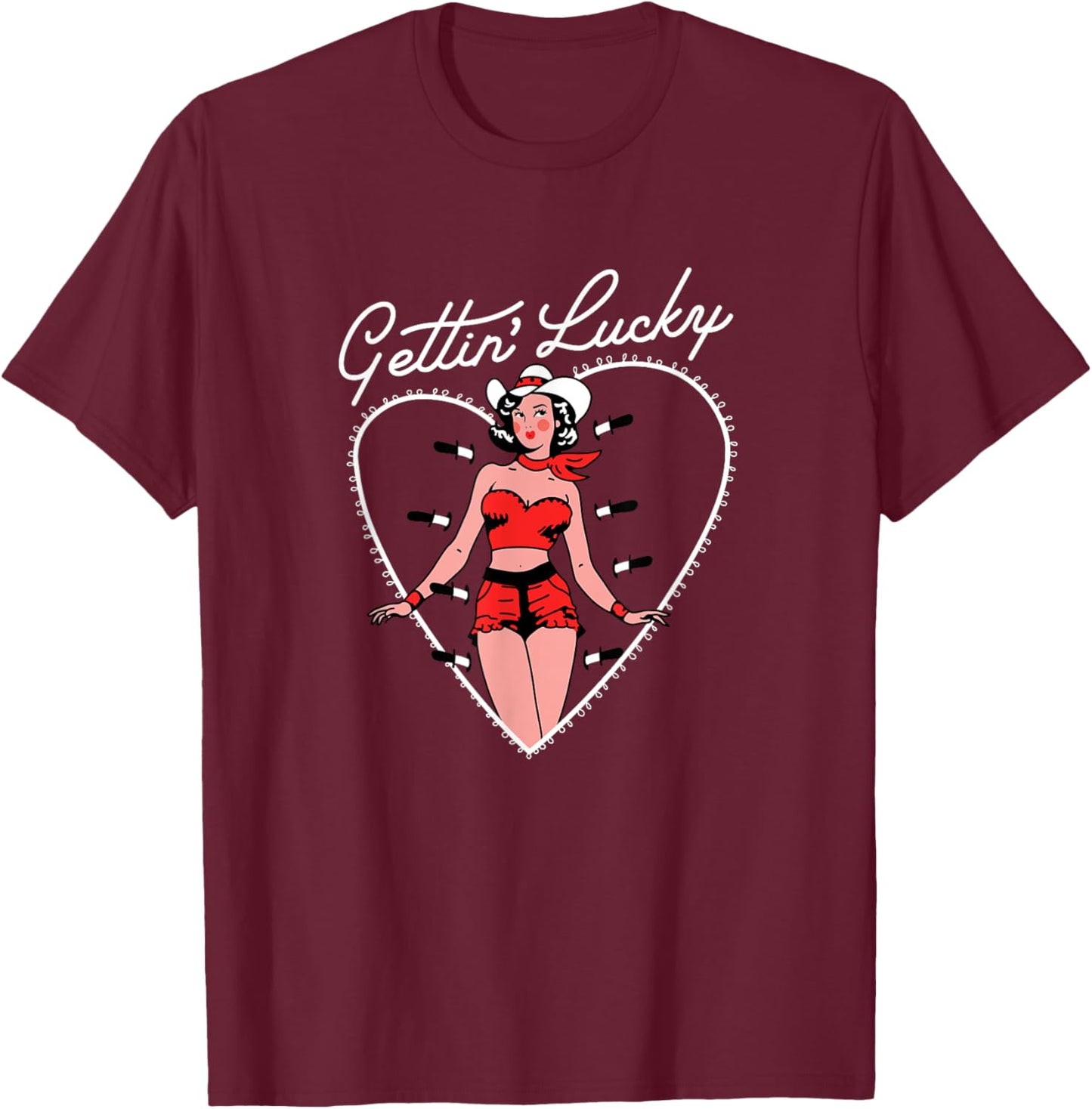 Funny Valentine Gettin' Lucky T-Shirt - T-Shirt | Maroon