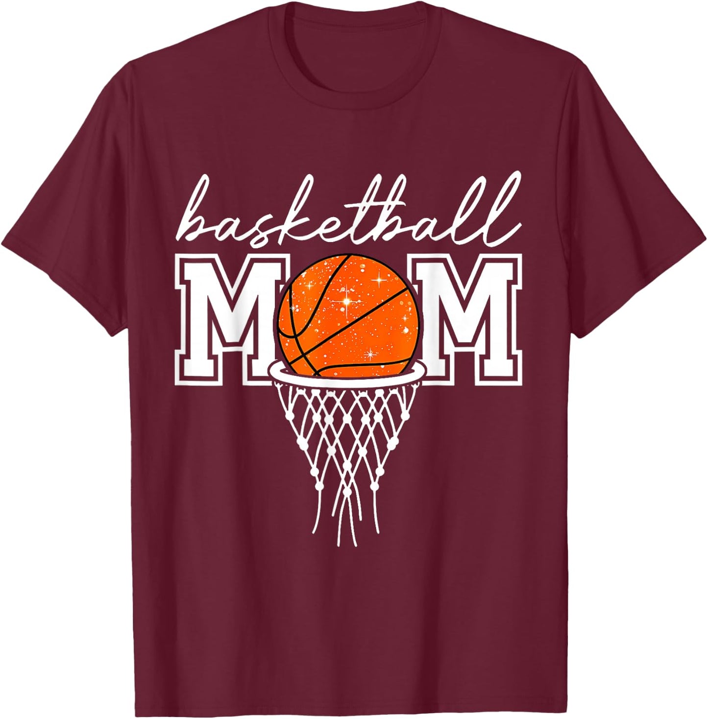 Basketball Mom Mother Leopard Basketball Hoop Net Game Day T-Shirt - T-Shirt | Maroon