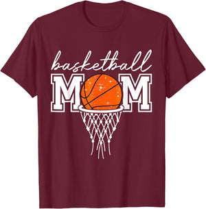 Basketball Mom Mother Leopard Basketball Hoop Net Game Day T-Shirt - T-Shirt | Maroon