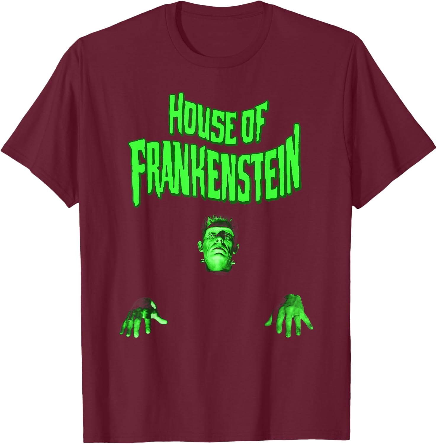 Universal Monsters House Of Frankenstein Walk Portrait T-Shirt - T-Shirt | Maroon