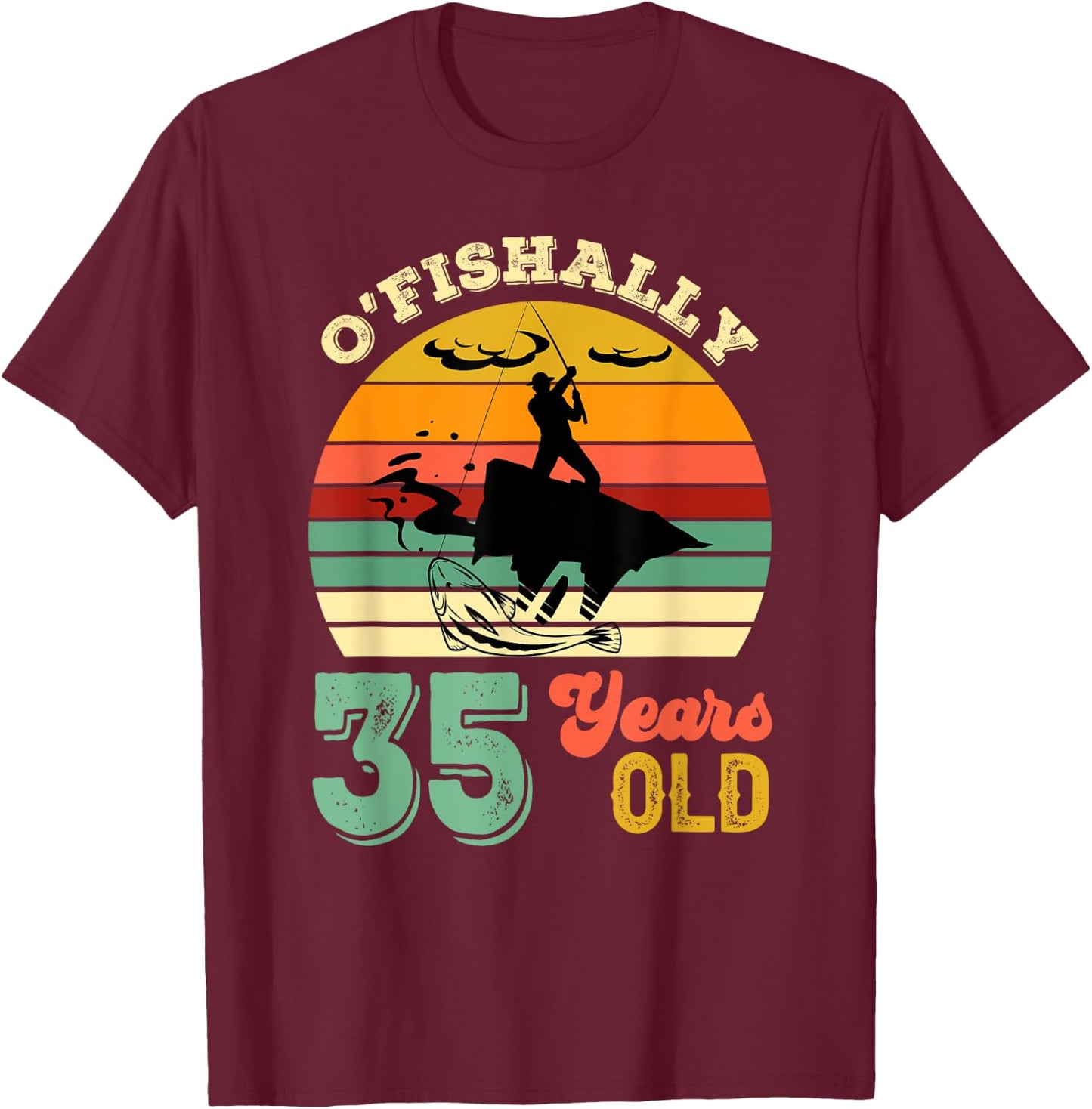 35 Years Old Thirty-Five Grandpa Fish 35th Birthday Fishing T-Shirt - T-Shirt | Maroon
