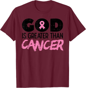 God Is Greater Than Cancer Breast Cancer Awareness Hope Gift T-Shirt - T-Shirt | Maroon