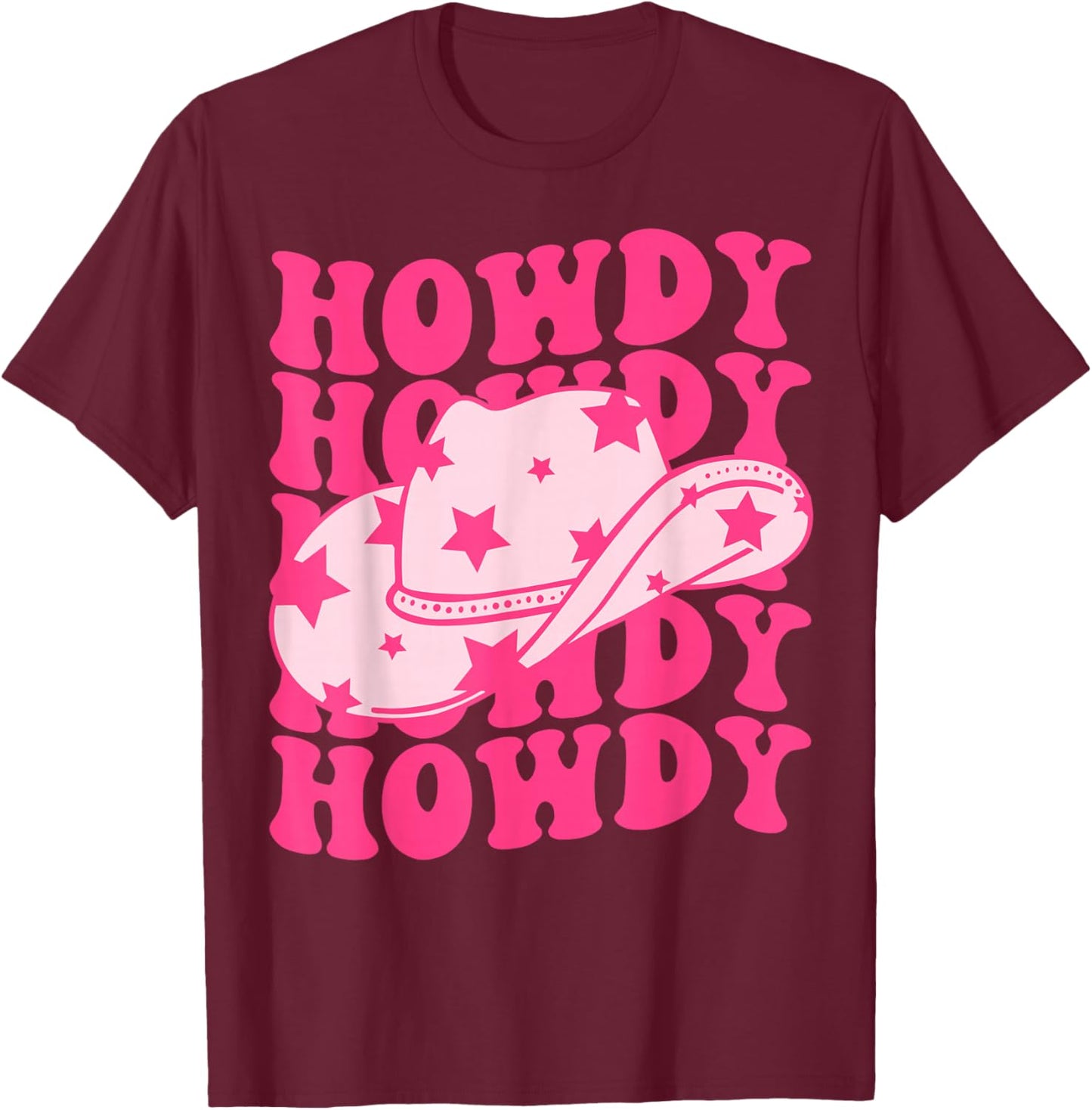 Western Country Rodeo Cowgirl Hat Women Girls Groovy Howdy T-Shirt - T-Shirt | Maroon