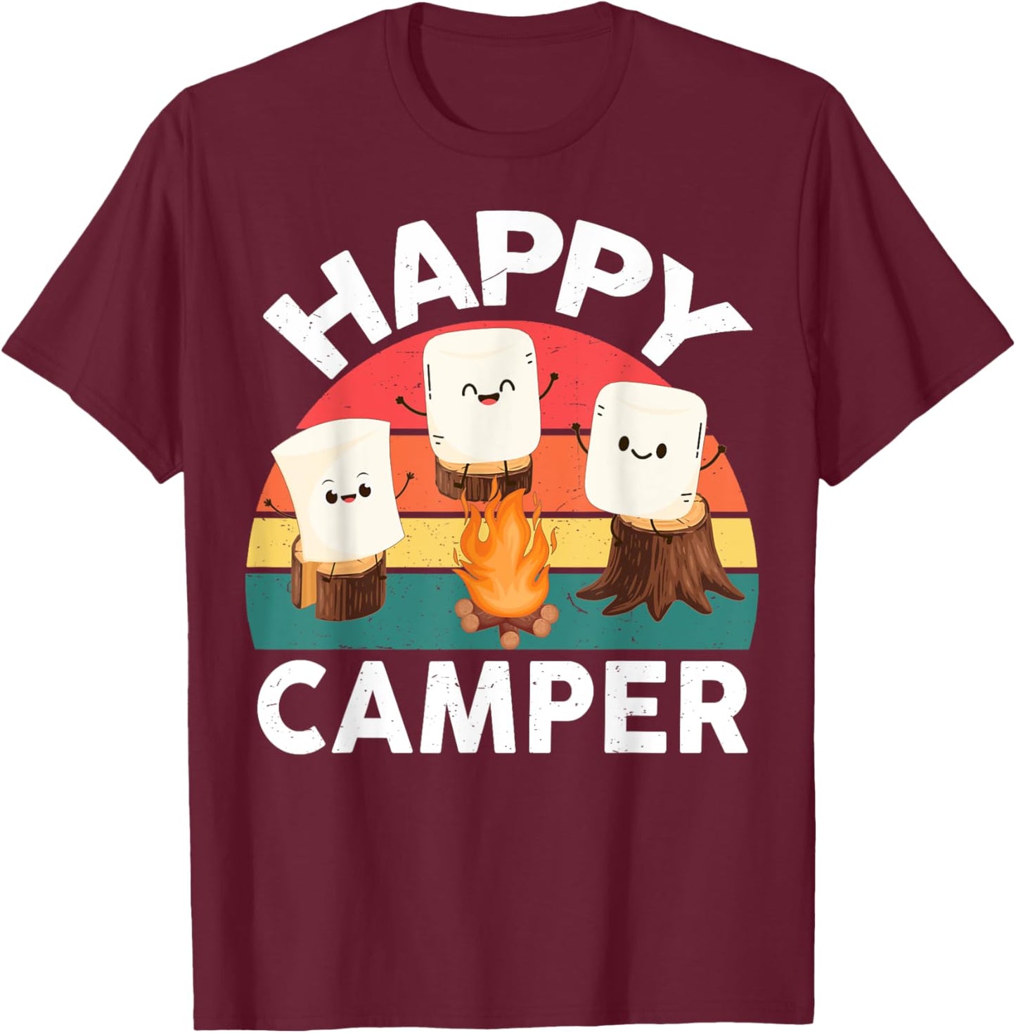 Happy Marshmallow Camper-Shirt Kids Toddler Boy Cute Camping T-Shirt - T-Shirt | Maroon