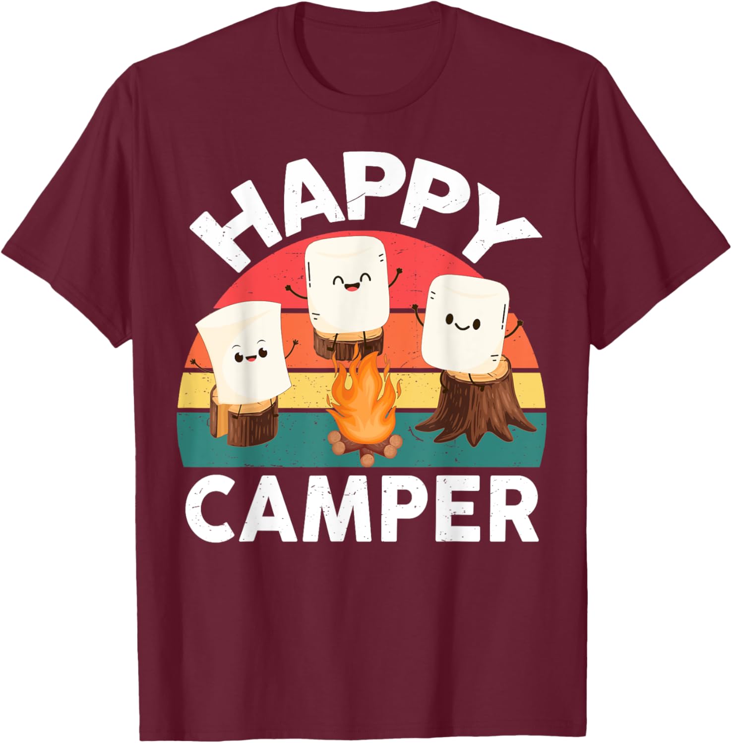 Happy Marshmallow Camper-Shirt Kids Toddler Boy Cute Camping T-Shirt - T-Shirt | Maroon