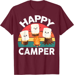 Happy Marshmallow Camper-Shirt Kids Toddler Boy Cute Camping T-Shirt - T-Shirt | Maroon