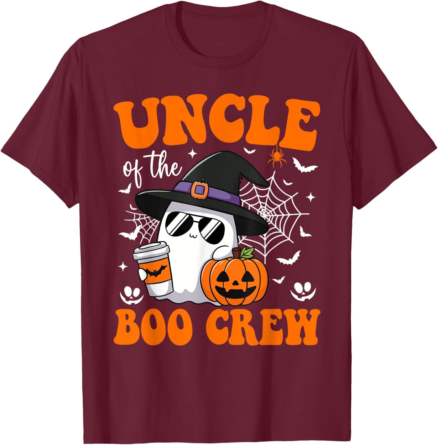 Uncle Boo Crew Groovy Ghost Matching Family Halloween T-Shirt - T-Shirt | Maroon