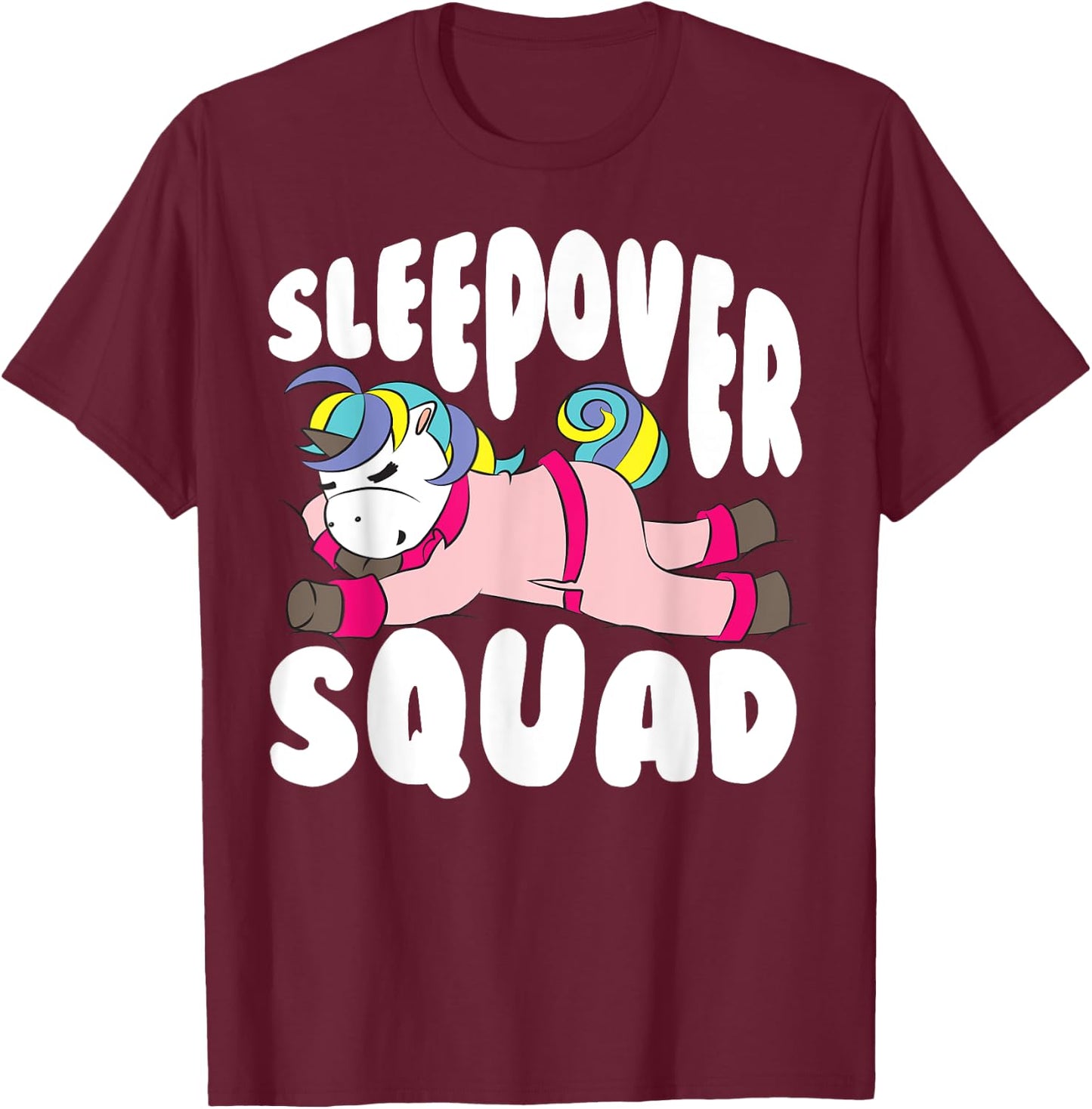 Sleepover Squad Gift | Funny Sleeping Unicorn Slumber Party T-Shirt - T-Shirt | Maroon