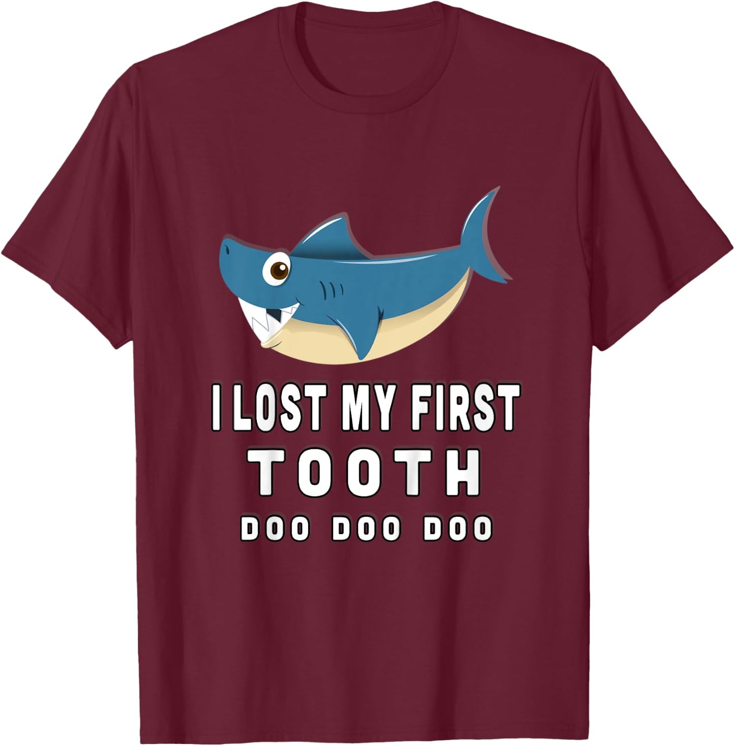 Kids Cute I Lost My First Tooth Shark Shirt T-Shirt - T-Shirt | Maroon