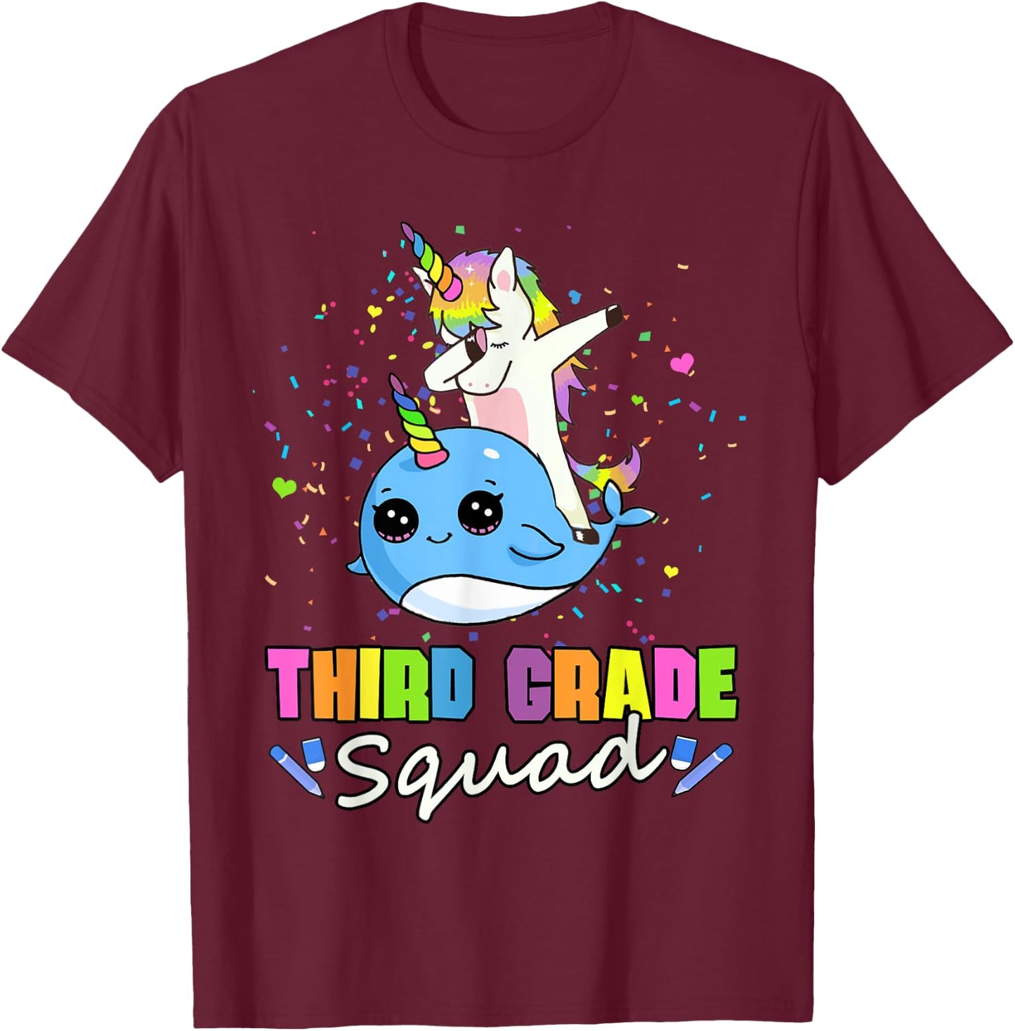 Third Grade Squad Unicorn Narwhal Team 3rd Grade T-Shirt - T-Shirt | Maroon