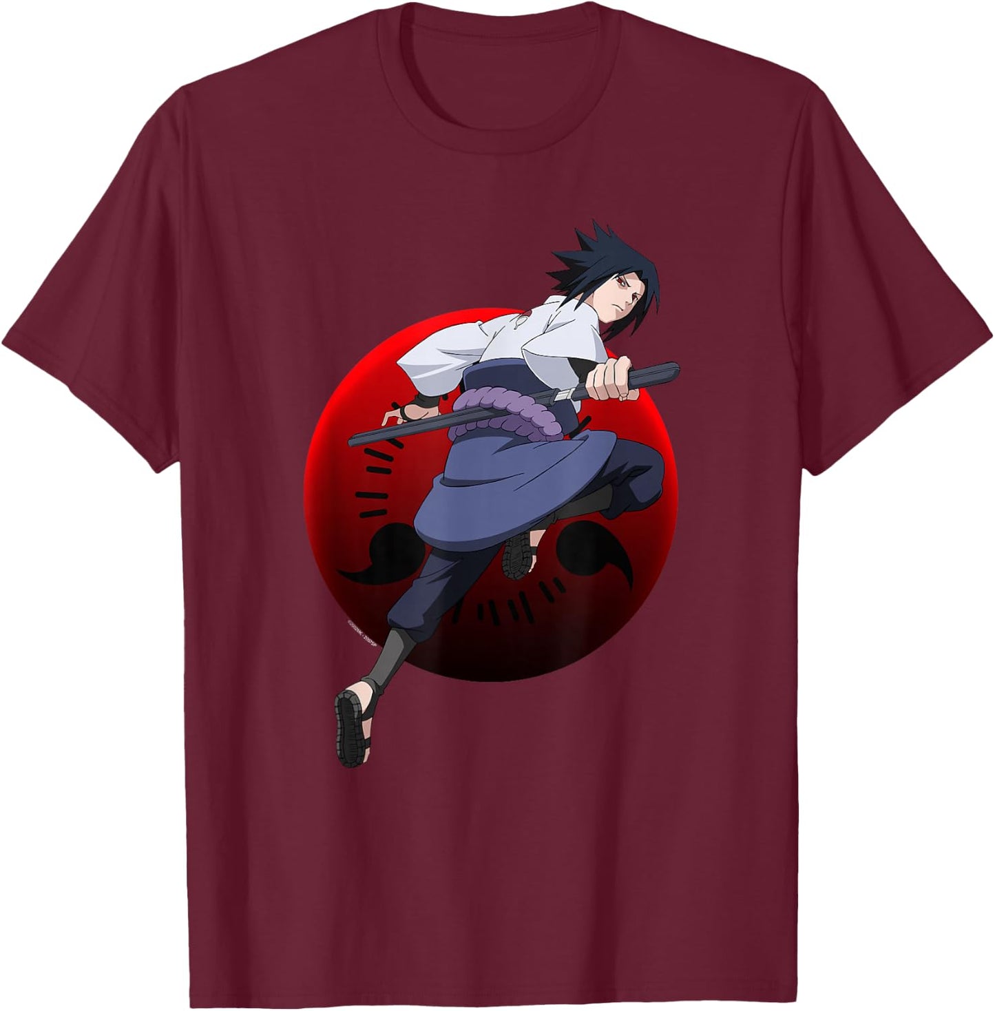 Naruto Shippuden Sasuke with Sharingan Anime T-Shirt - T-Shirt | Maroon