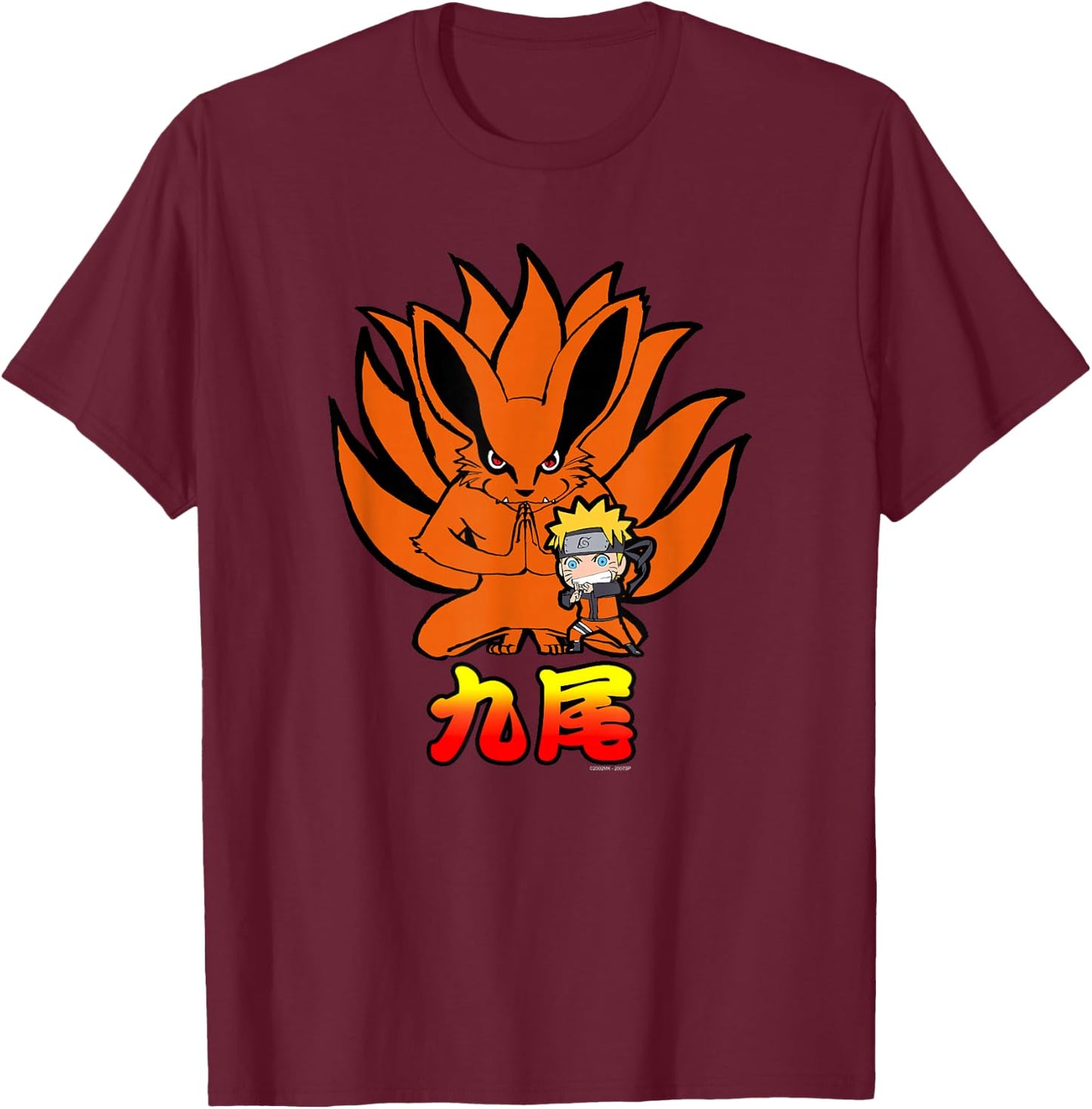 Naruto Shippuden Naruto Kurama Nine Tails Chibi Anime T-Shirt - T-Shirt | Maroon