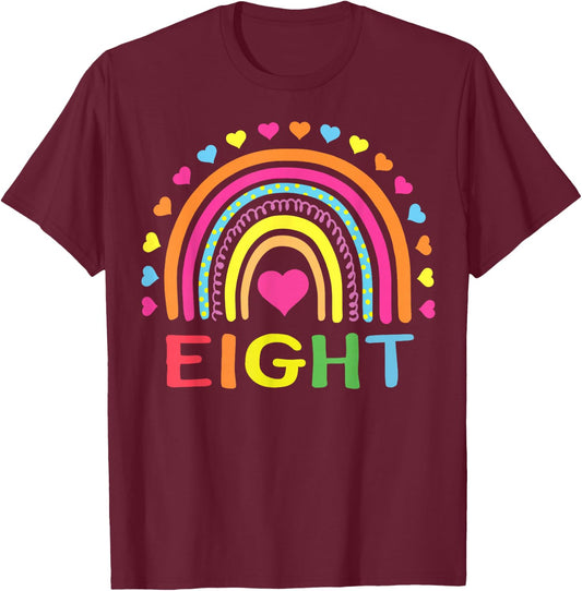 8 Years Old Rainbow 8th Birthday Gift Girls Boys Kids T-Shirt - T-Shirt | Maroon