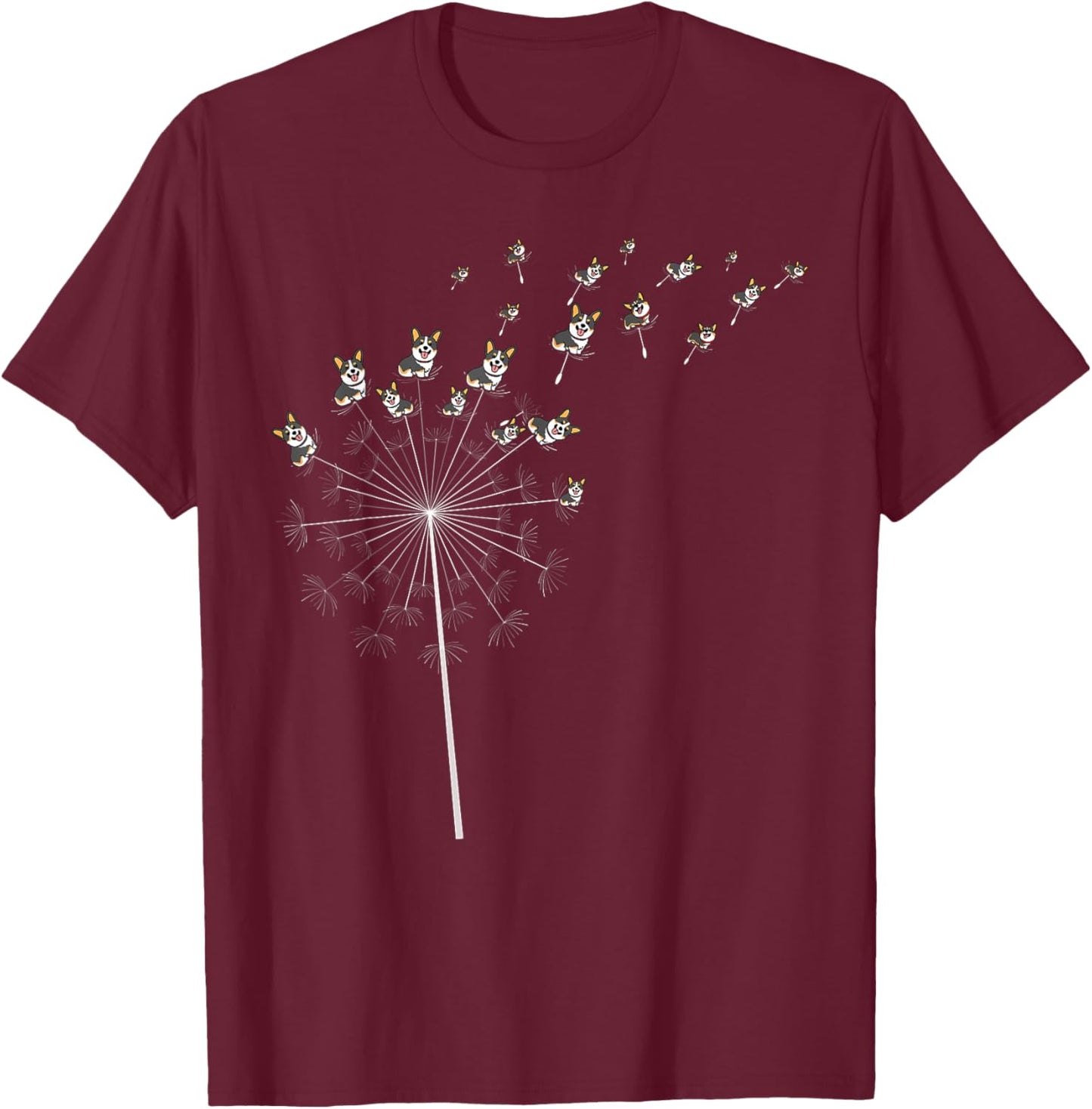 Tricolor Corgi Dandelion Funny Men Women Lover T-Shirt - T-Shirt | Maroon