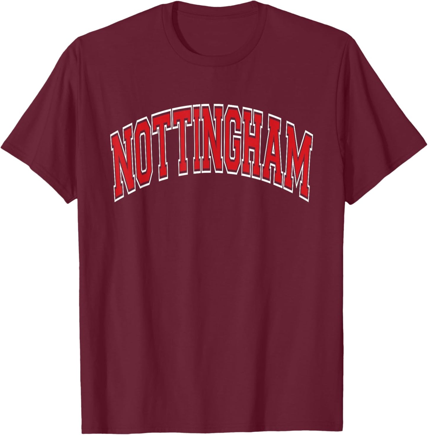Nottingham Arched Style Red Text T-Shirt - T-Shirt | Maroon