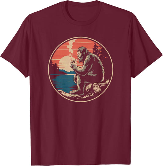 Bigfoot in Nature Tuxedo A "J" Funny Nature Weed Art T-Shirt - T-Shirt | Maroon
