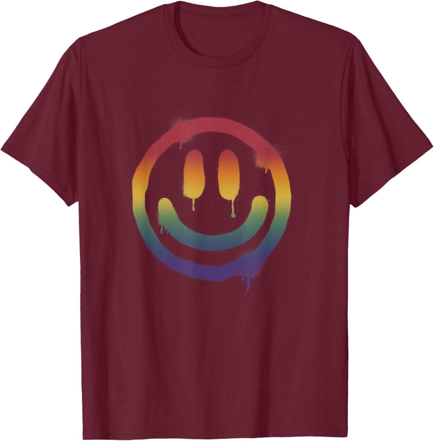 Happy Face Rainbow Graffiti Smiley T-Shirt - T-Shirt | Maroon