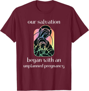Unplanned Pregnancy Jesus & Mary Pro-Life Faith T-Shirt - T-Shirt | Maroon