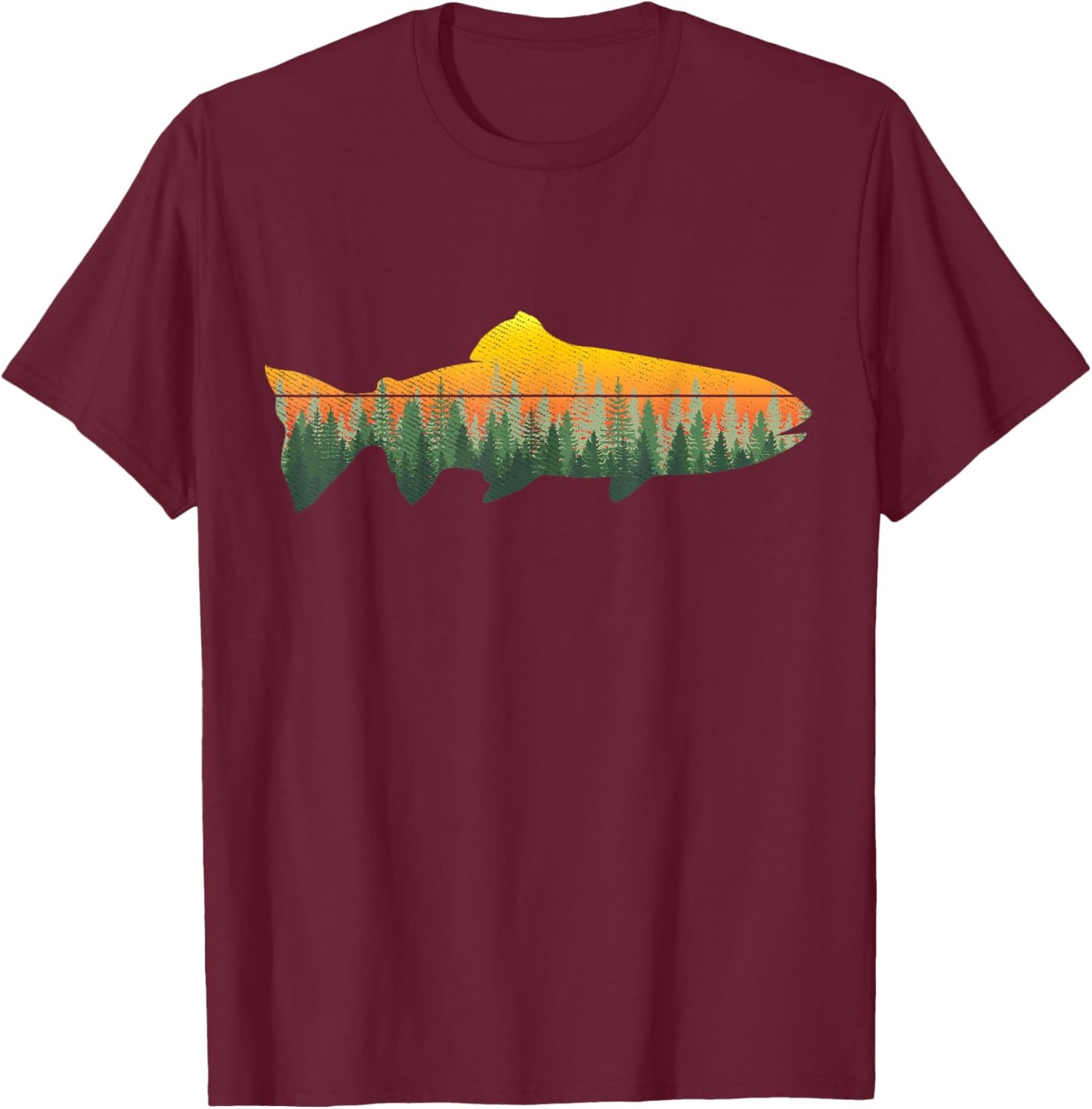 Retro Trout Fly Fishing Outdoor Nature Forest Fisherman T-Shirt - T-Shirt | Maroon