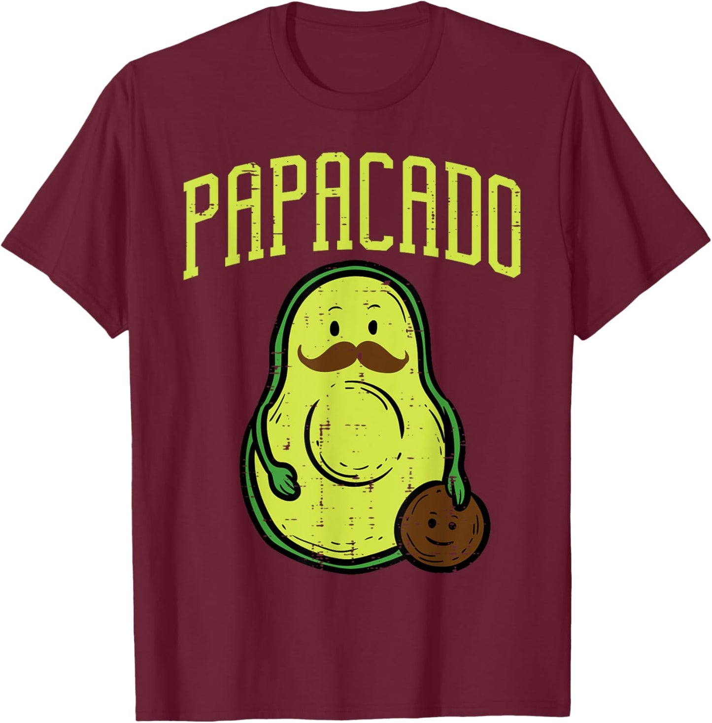 Fathers Day Papacado Papa Avocado Funny Vegan Guacamole Dad T-Shirt - T-Shirt | Maroon