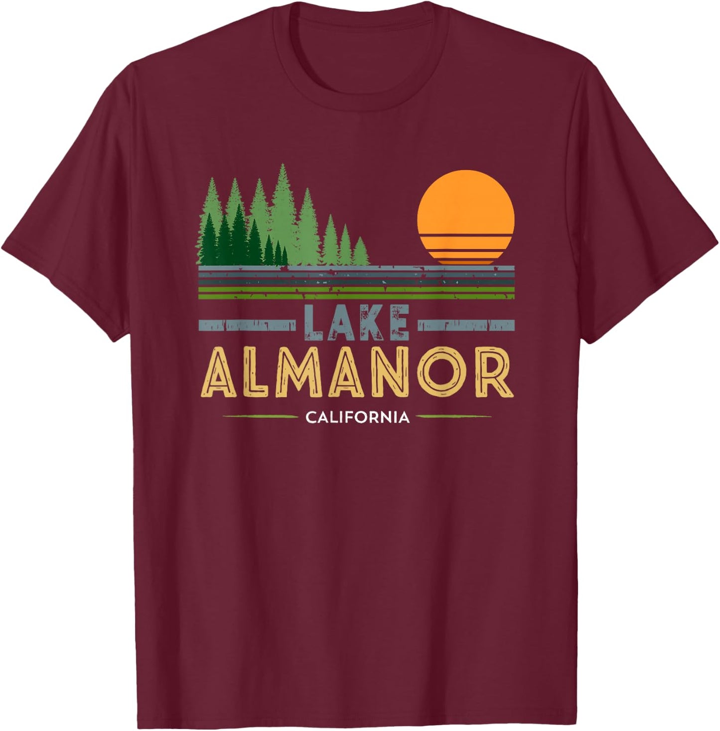 Vintage Lake Almanor California T-Shirt - T-Shirt | Maroon