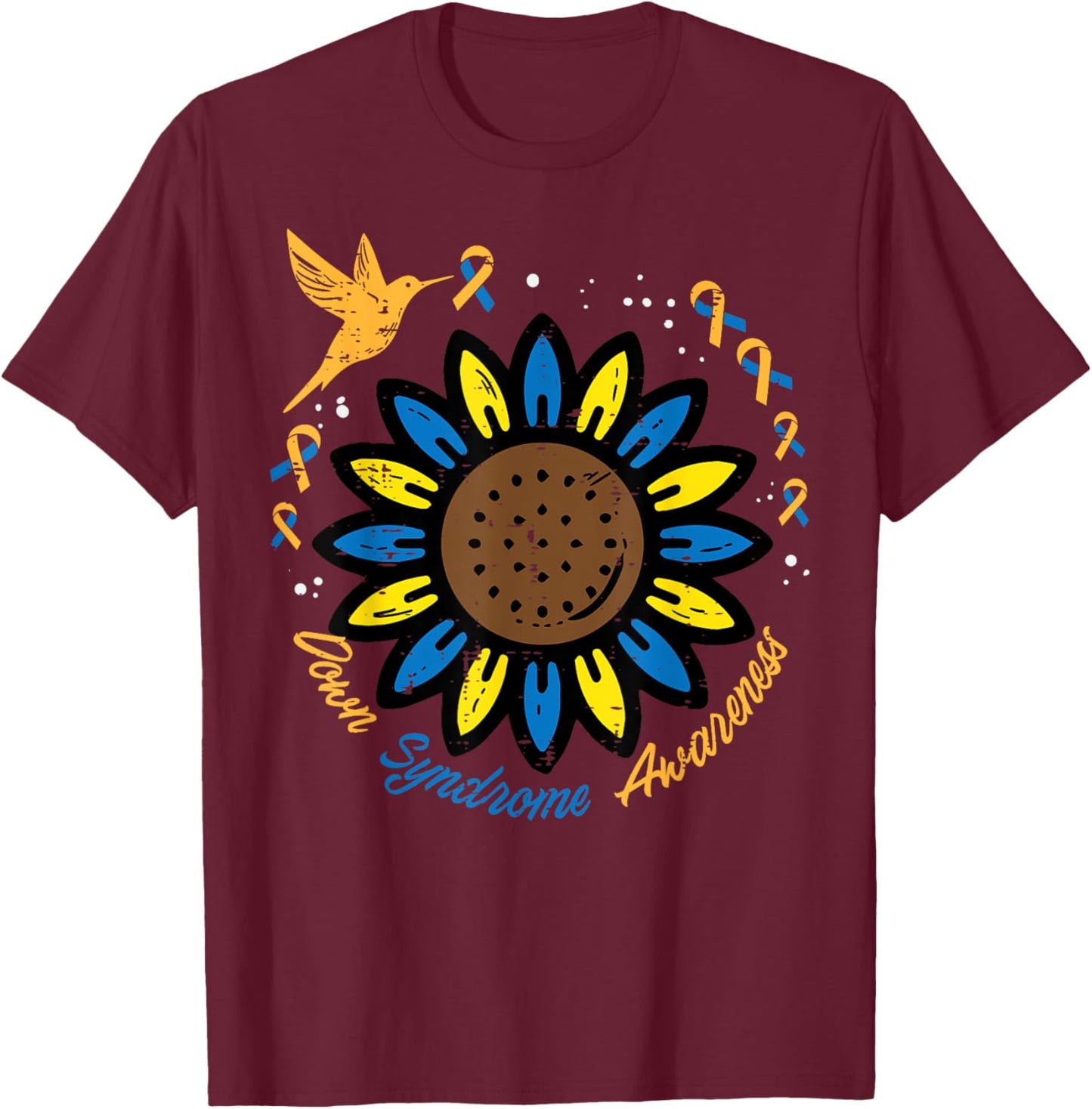 Down Syndrome Awareness Sunflower Bird T21 Men Women Kids T-Shirt - T-Shirt | Maroon