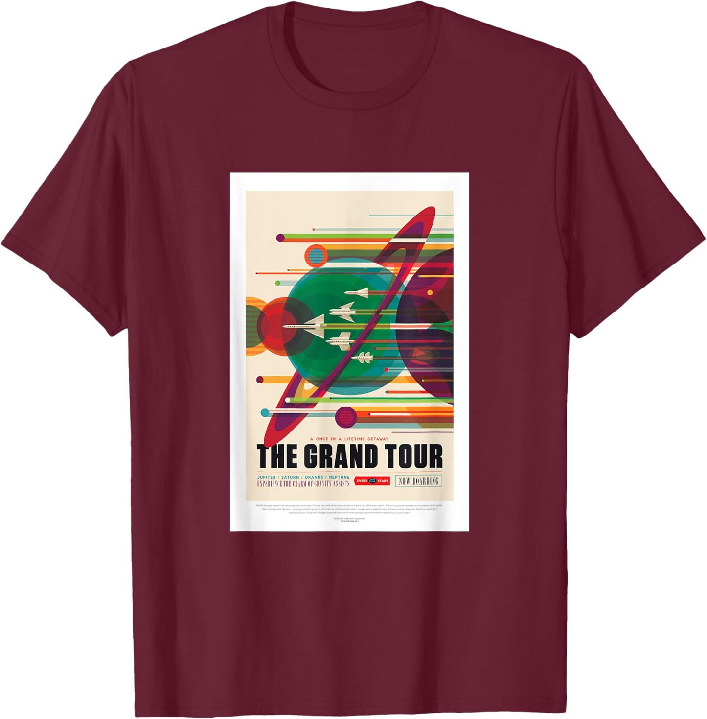 NASA JPL The Grand Tour Visions of the Future Voyager Poster T-Shirt - T-Shirt | Maroon