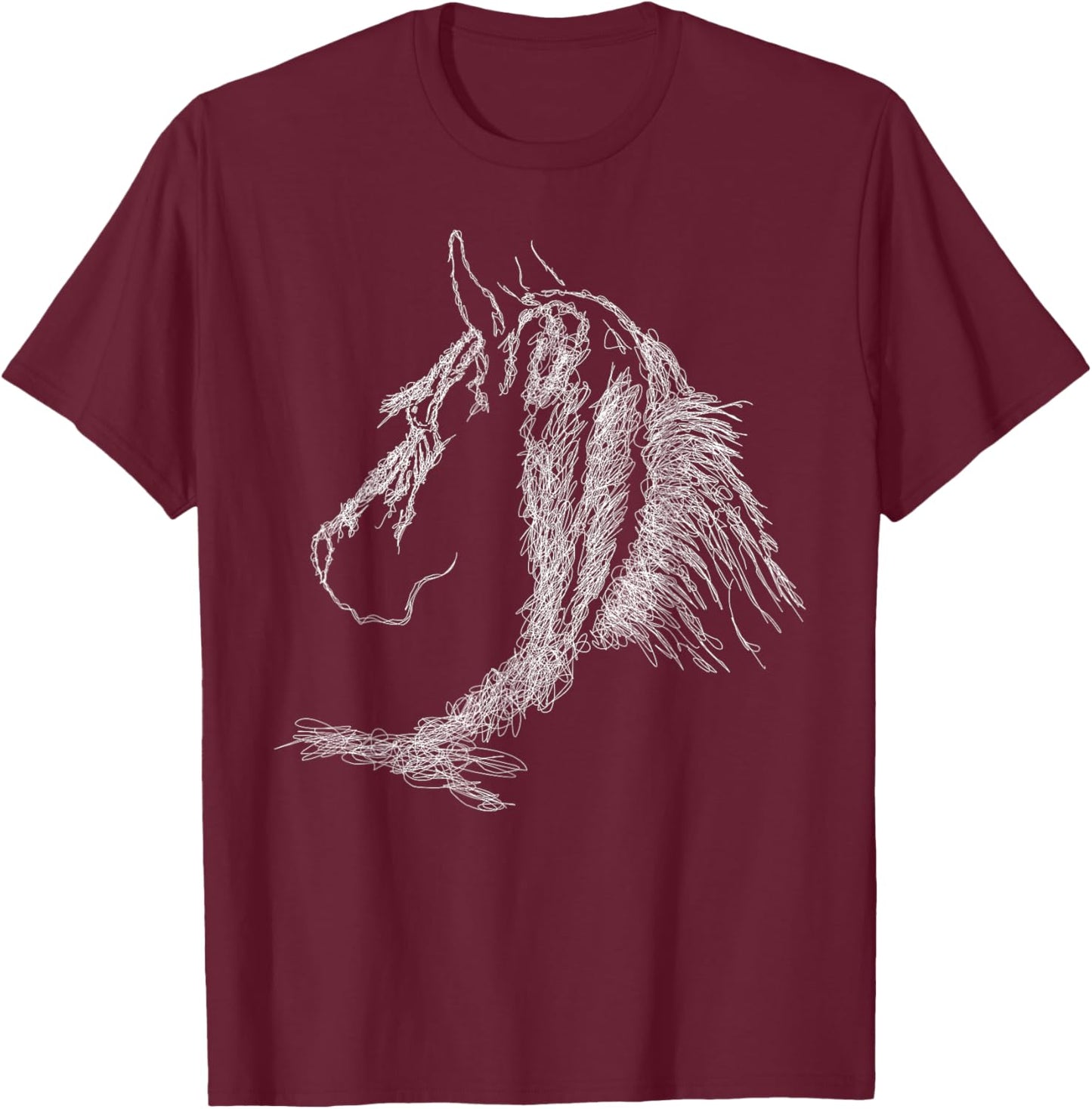 Horse Head Scribble Black Art Face for Lover Horses Taming T-Shirt - T-Shirt | Maroon