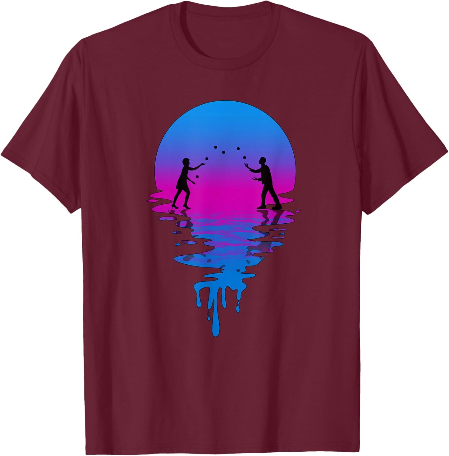 Vintage Retro Sunset Juggling T-Shirt - T-Shirt | Maroon