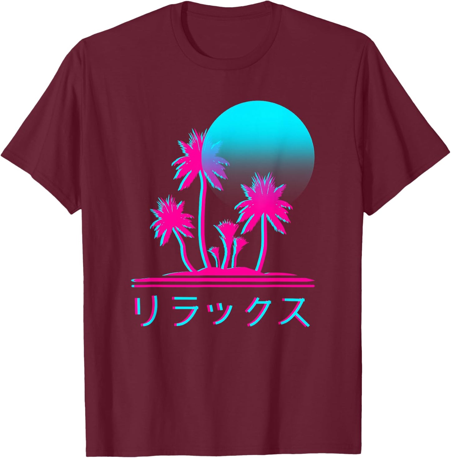 Relax Japanese Text Vaporwave Art Retro Music Artists Gift T-Shirt - T-Shirt | Maroon
