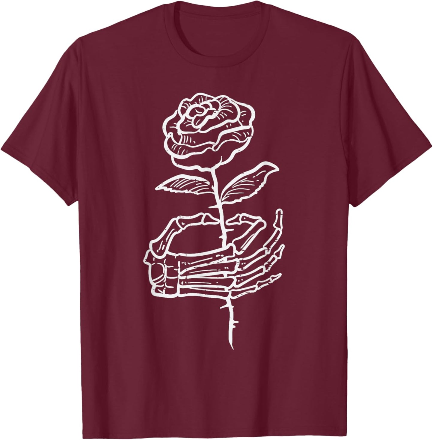 Halloween Skeleton Hand Rose Goth Costume Women Men Kids Boy T-Shirt - T-Shirt | Maroon