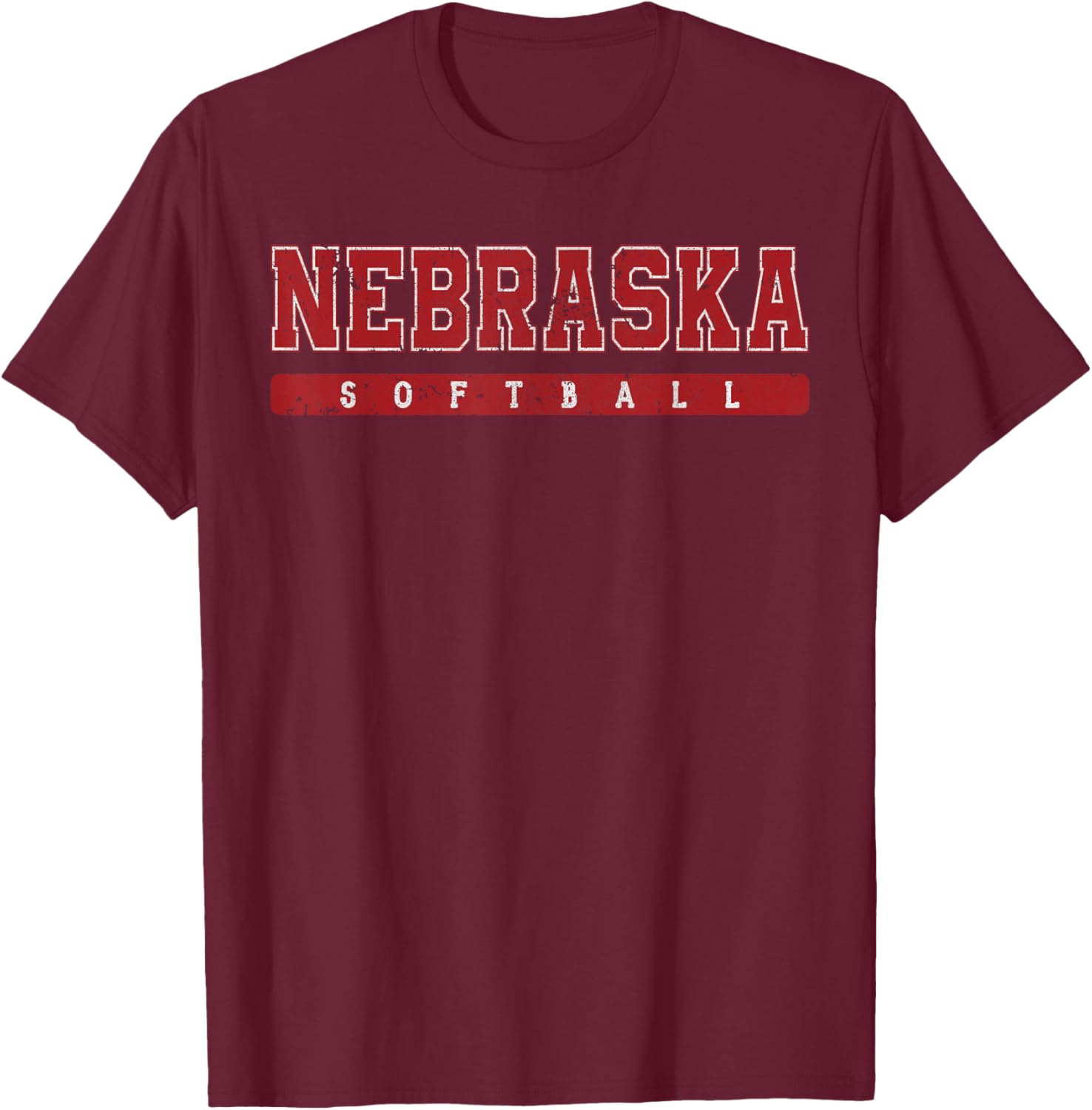 Nebraska Softball Red Vintage Text T-Shirt - T-Shirt | Maroon