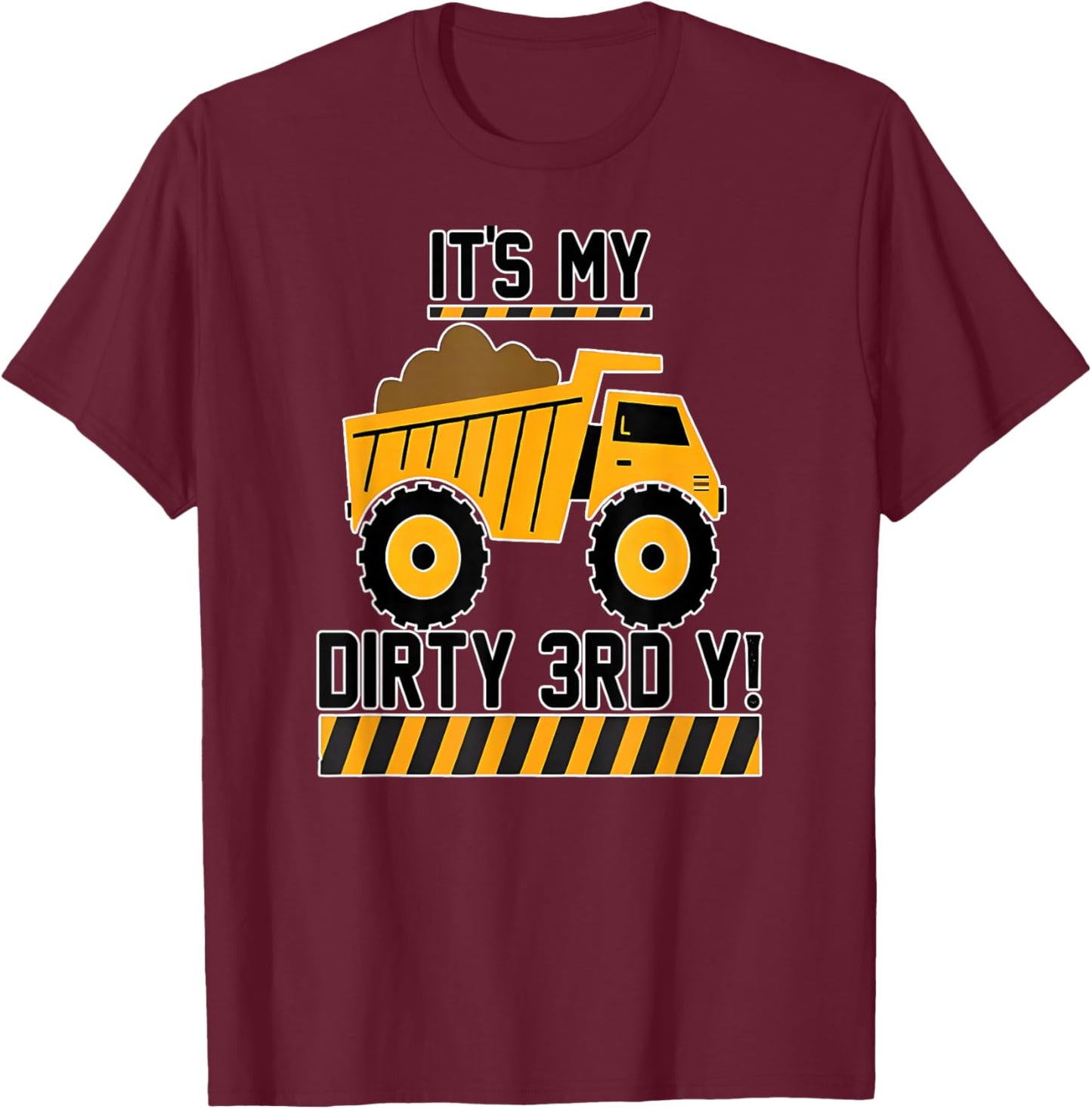 Kids Construction Truck 3rd Birthday Boy Builder 3 Three T-Shirt - T-Shirt | Maroon