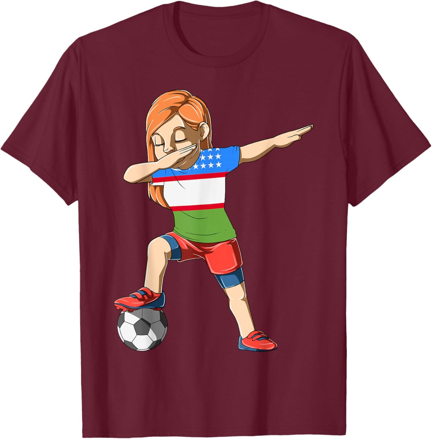 Dabbing Soccer Girl Uzbekistan Jersey Uzbek T-Shirt - T-Shirt | Maroon