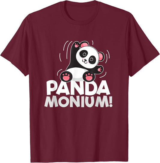 Pandamonium Funny Panda-Bear Pun T-Shirt - T-Shirt | Maroon