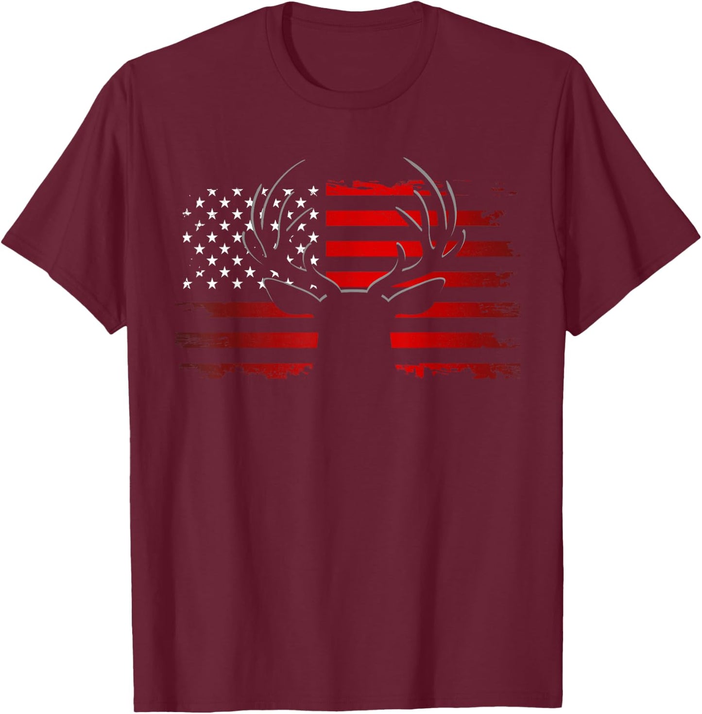 American Flag Outdoor Clothing - Antlers Deer T-Shirt - T-Shirt | Maroon
