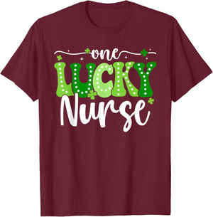 One Lucky Nurse Groovy Retro Nurse St Patrick's Day T-Shirt - T-Shirt | Maroon