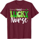 One Lucky Nurse Groovy Retro Nurse St Patrick's Day T-Shirt - T-Shirt | Maroon