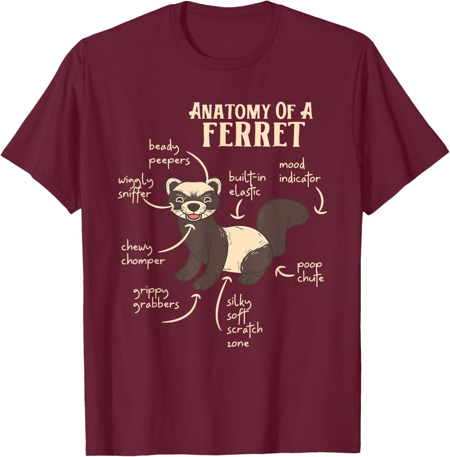 Ferret Anatomy Funny Animal Lover Polecat Paw Pet Owner Gift Men Women Kids T-Shirt - T-Shirt | Maroon
