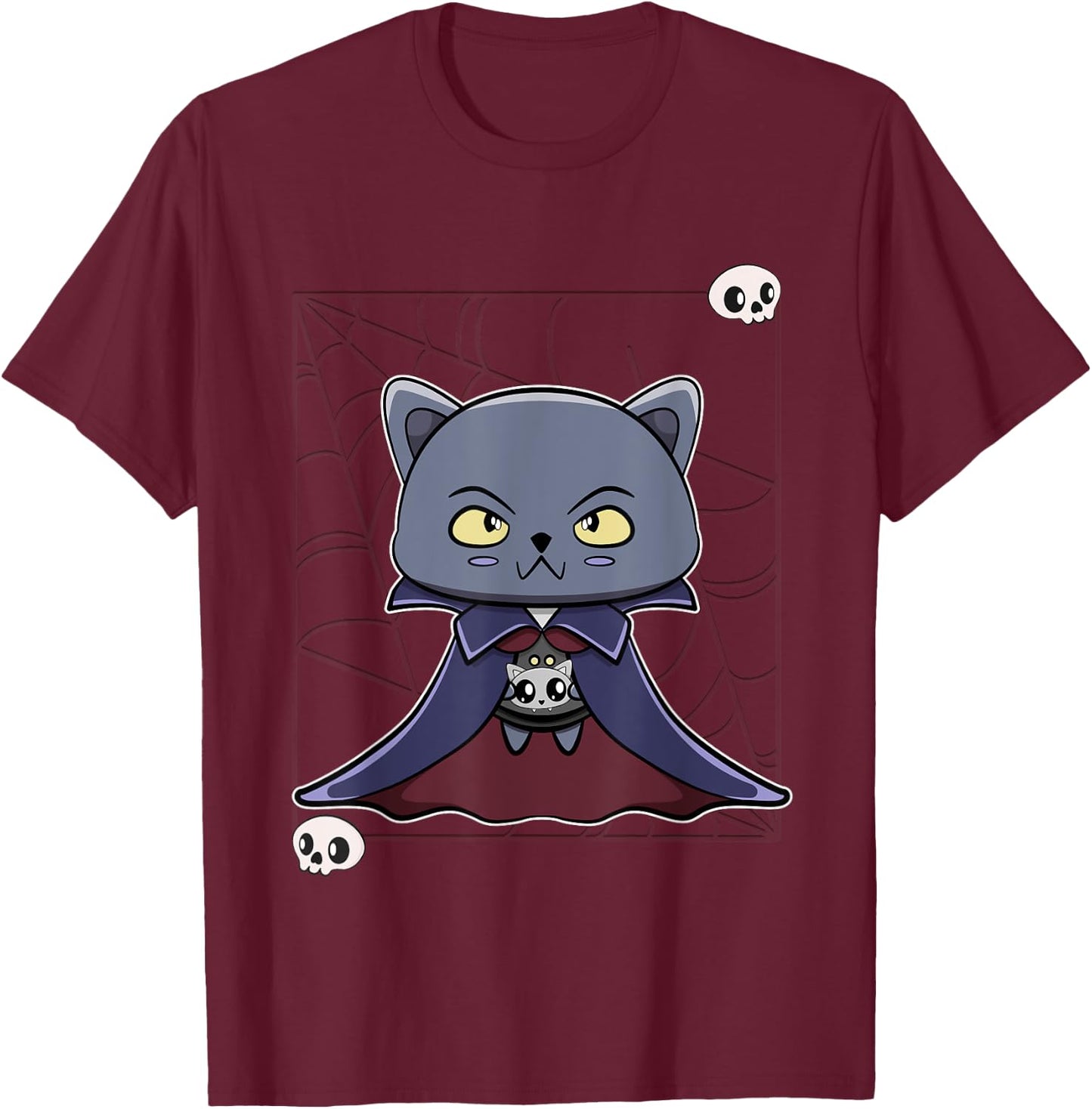 Black Cat Vampire Dracula And Monster Item For Halloween T-Shirt - T-Shirt | Maroon