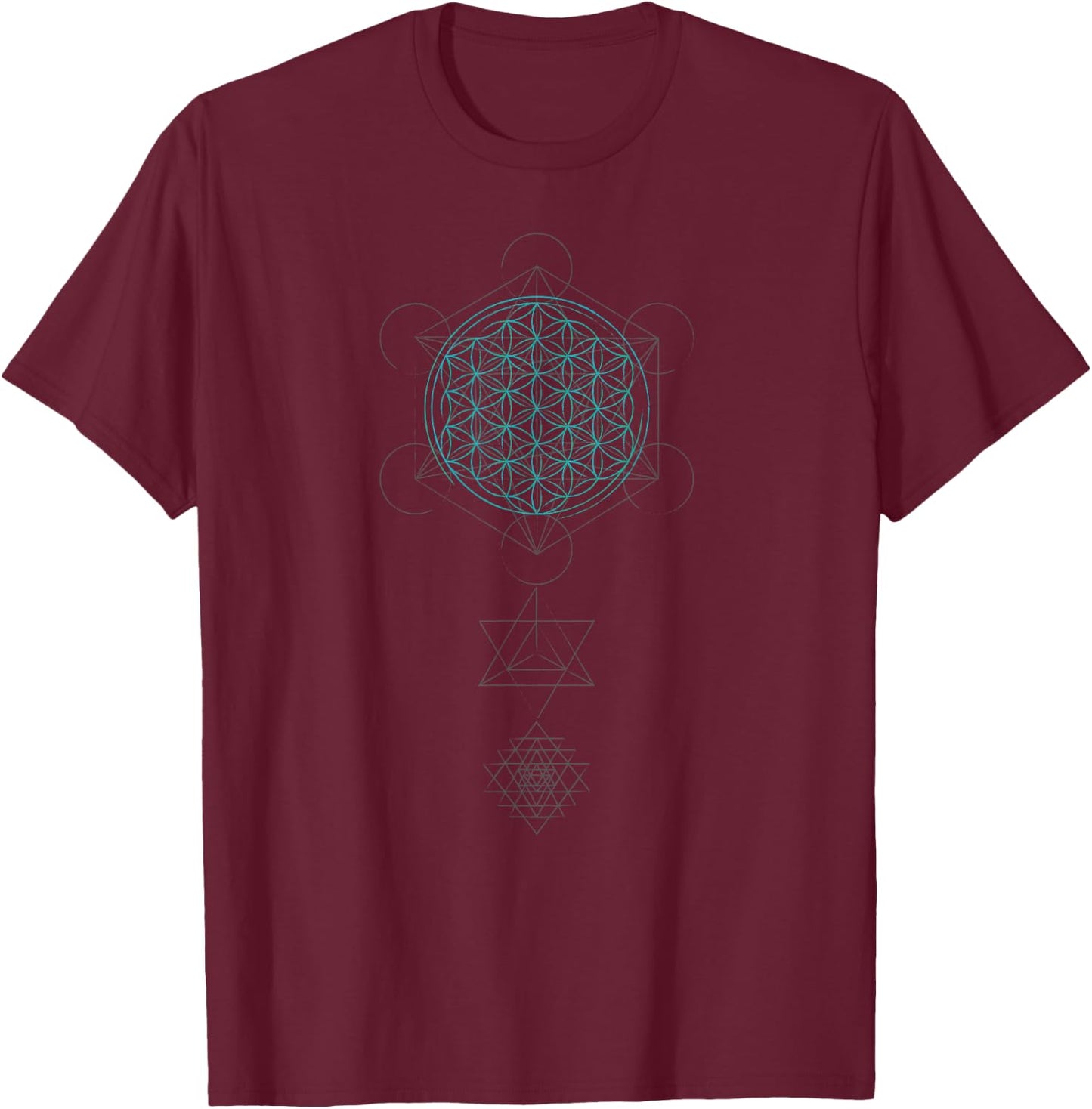 Sacred Geometry Flower of Life Sri Yatra Merkaba T Shirt T-Shirt - T-Shirt | Maroon