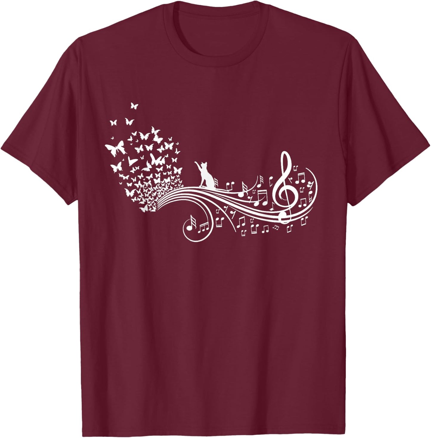 Music Notes and Butterflies Symphony T-Shirt - T-Shirt | Maroon
